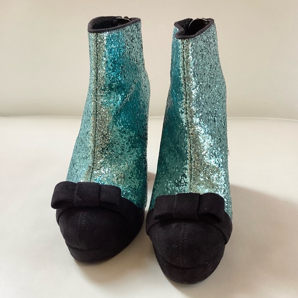 ASOS ASTRID Blue/Black Sequin Heel Booties SZ 7 - Picture 4 of 8